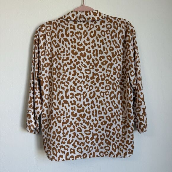Van Winkle & Co Boho Brown Leopard Satin Wide Leg Pajama Set Large Animal Print - Picture 7 of 12